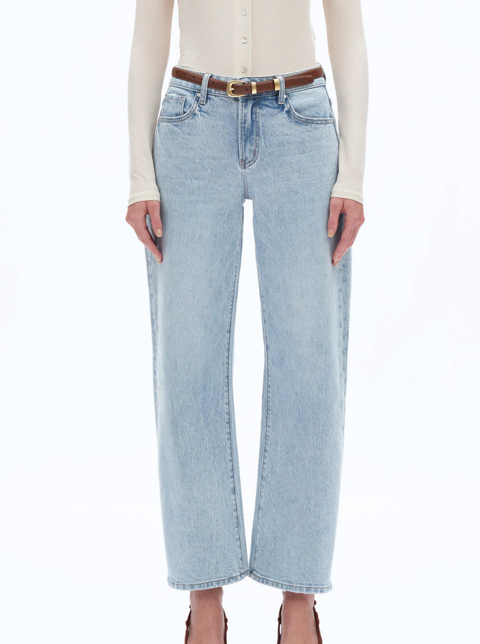 Mid Rise Barrel Leg Denim Jeans, Light Blue