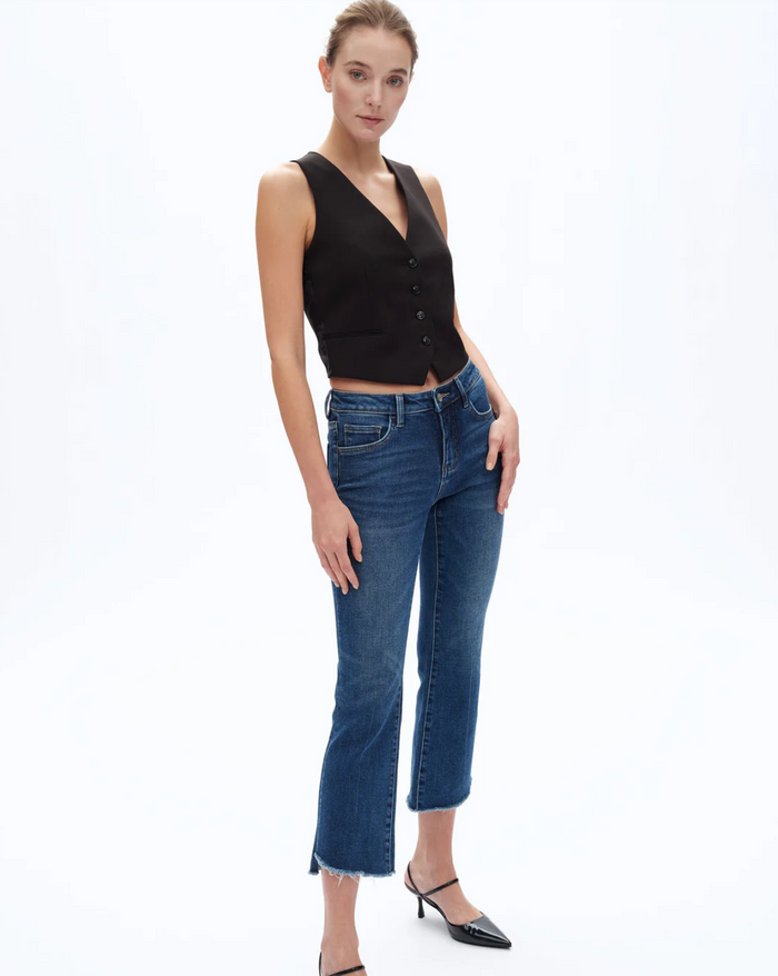 Mid Rise Cropped Bootcut Denim Jeans, Diamonds