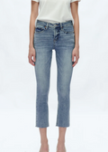 Mid Rise Skinny Denim Jeans Ankle Raw Hem, Indigo