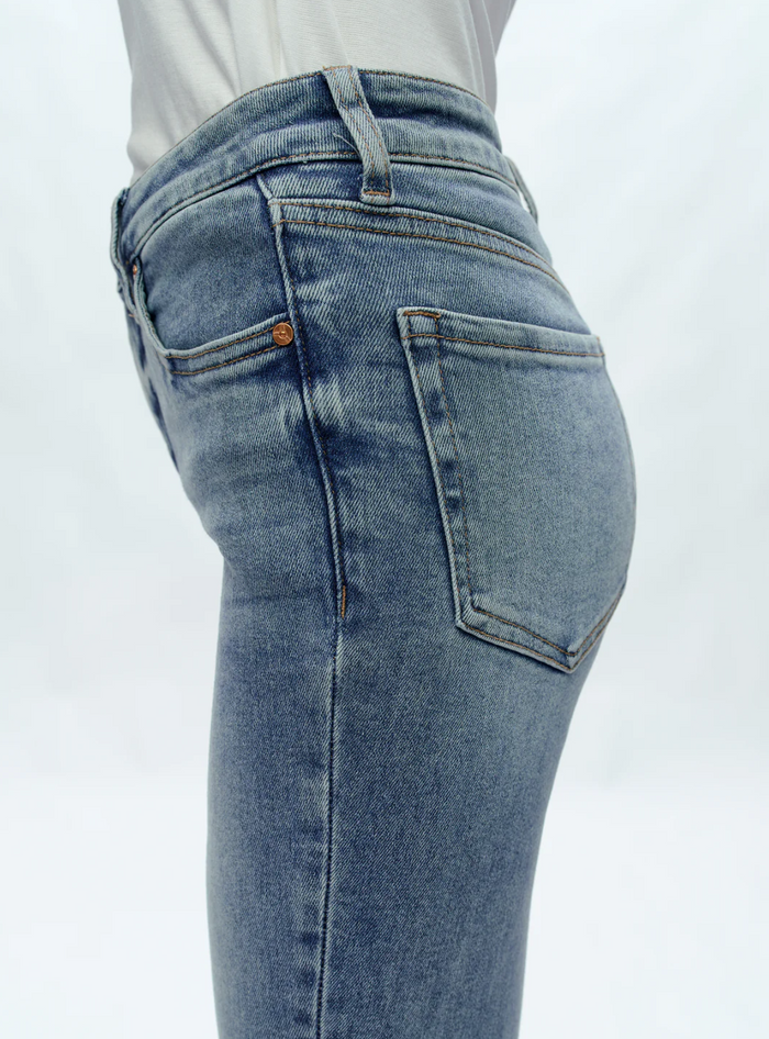 Mid Rise Skinny Denim Jeans Ankle Raw Hem, Indigo