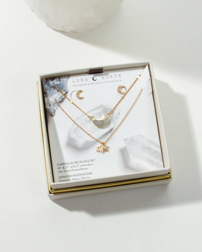 Moon and Stars Necklace Set- Moonstone