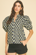 PAISLEY PRINT V-NECK TOP - YELLOW FLORAL
