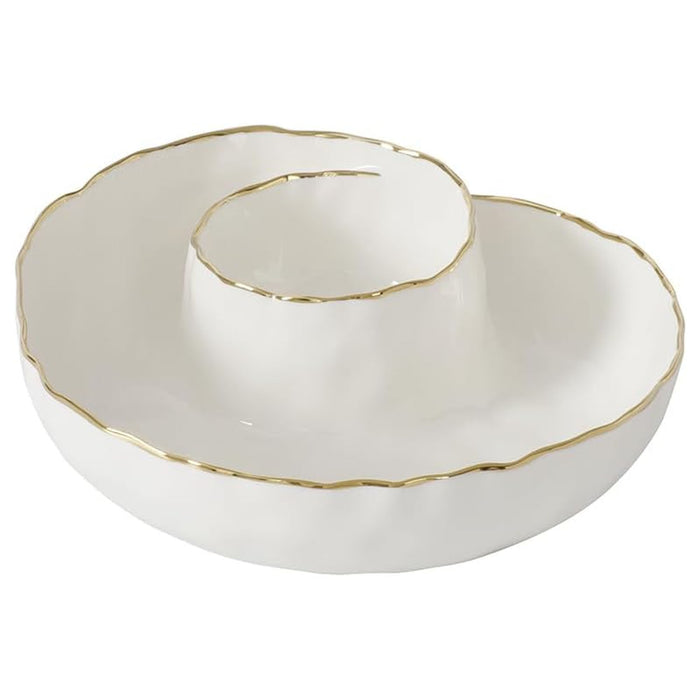 Pampa Bay Portofino 9-1/2" Porcelain Chip & Dip Server, White/Gold