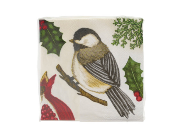 PAPER COCKTAIL NAPKINS WITH SEASONAL BOTANICALS & BIRD