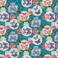 Pillowcase - Butterfly and Floral Stamp Victoria Teal Cotton