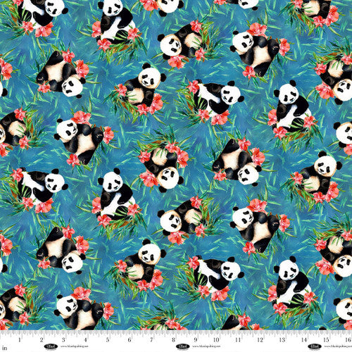 Pillowcase - Panda Paradise Digital Tossed Pandas Teal Cotton