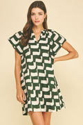 PRINT MINI TUNIC DRESS - DARK GREEN