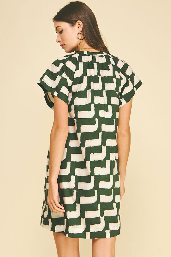 PRINT MINI TUNIC DRESS - DARK GREEN