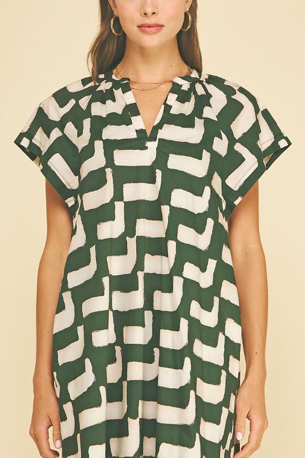 PRINT MINI TUNIC DRESS - DARK GREEN