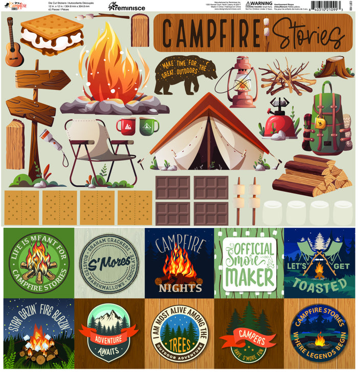 Reminisce, 12x12 Sticker Sheet, Campfire Stories