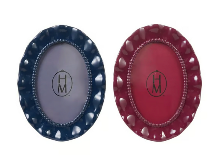 RESIN AND GLASS OVAL WAVY PHOTO FRAME - 2 COLORS
