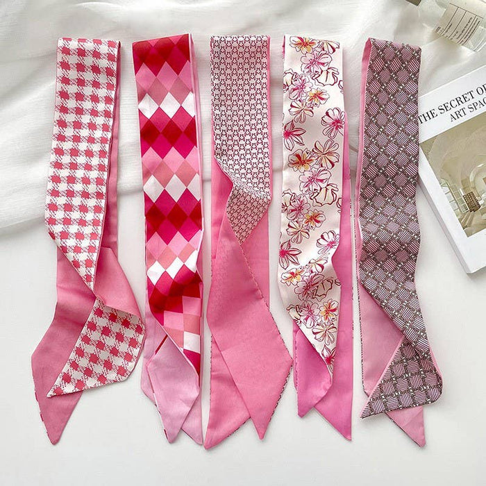 ROMANTIC PINK SKINNY SCARF - CHECKED