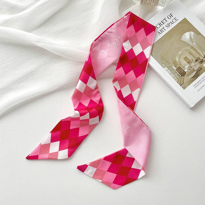 ROMANTIC PINK SKINNY SCARF - CHECKED