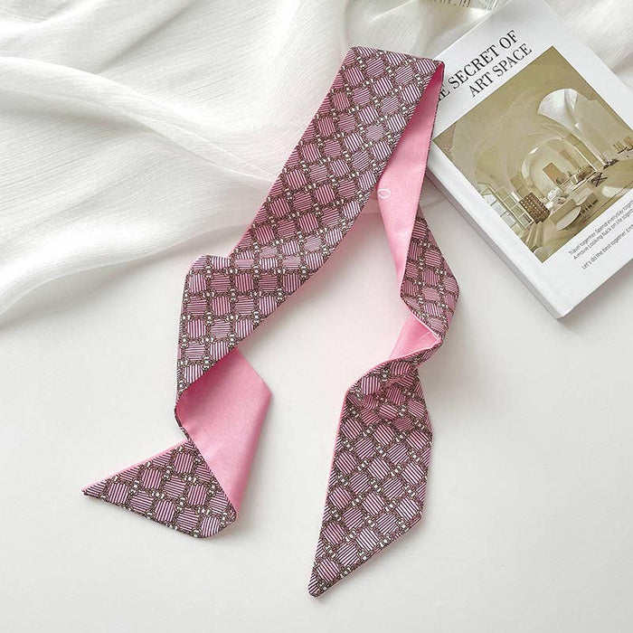 ROMANTIC PINK SKINNY SCARF - CHECKED