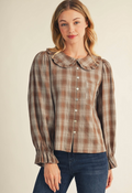 RUFFLE DETAIL BUTTON DOWN LOVELY PLAID TOP