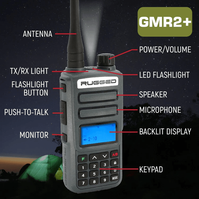 Rugged GMR2 PLUS GMRS and FRS Two Way Handheld Radio with Removable Antenna
