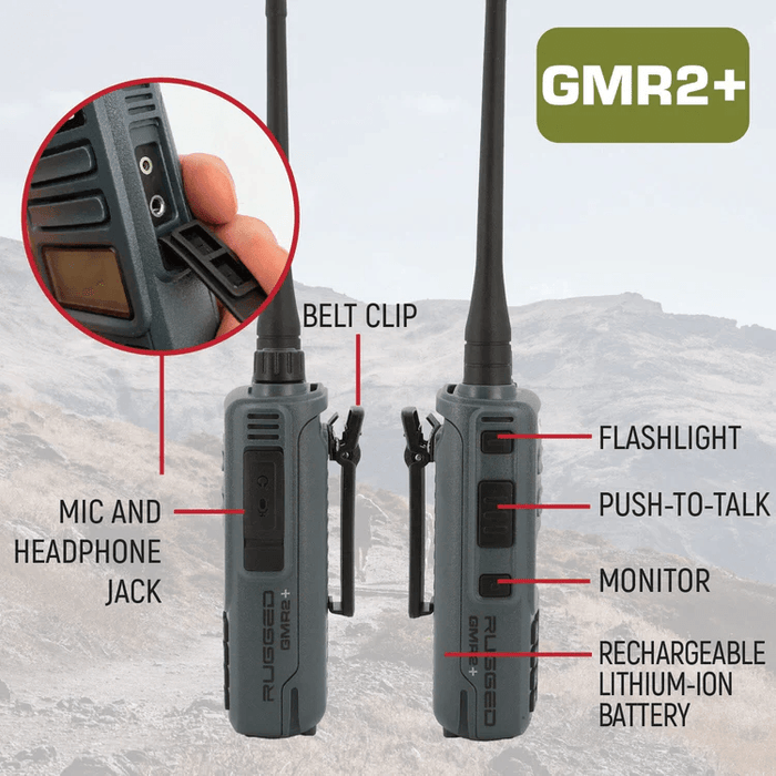 Rugged GMR2 PLUS GMRS and FRS Two Way Handheld Radio with Removable Antenna