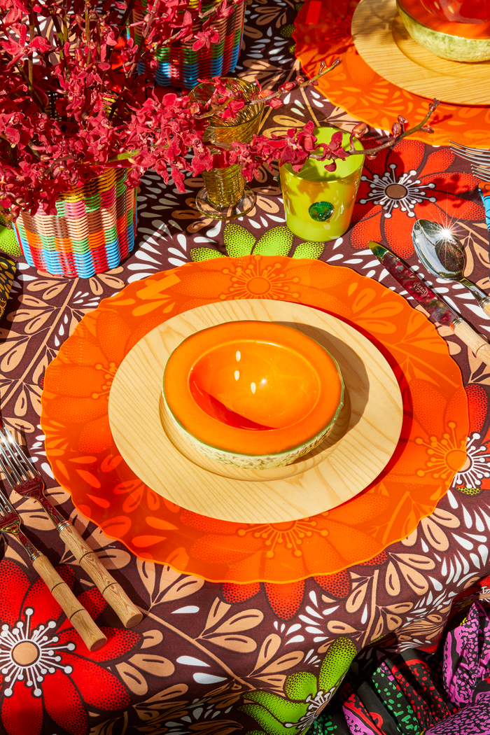 Flatware with bamboo handles.