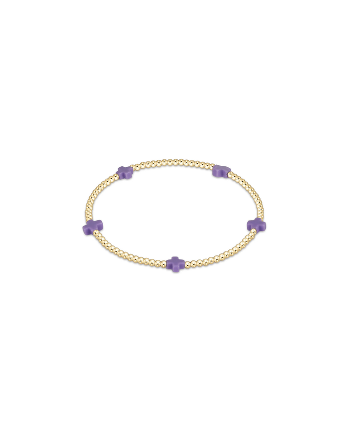 Signature Cross Small 2mm Gold Bracelet - Purple
