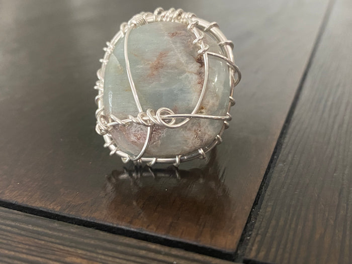 SILVER+AQUAMARINE RING