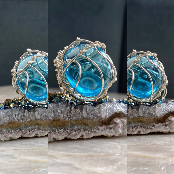SILVER+BLUE OBSIDIAN RING