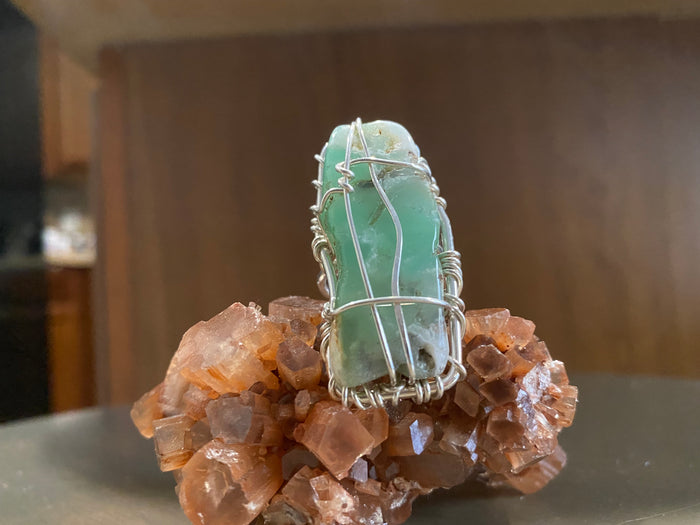 SILVER+CHRYSOPRASE RING