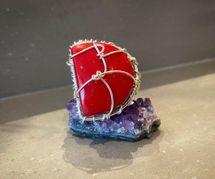 SILVER+ENHANCED RED JASPER RING