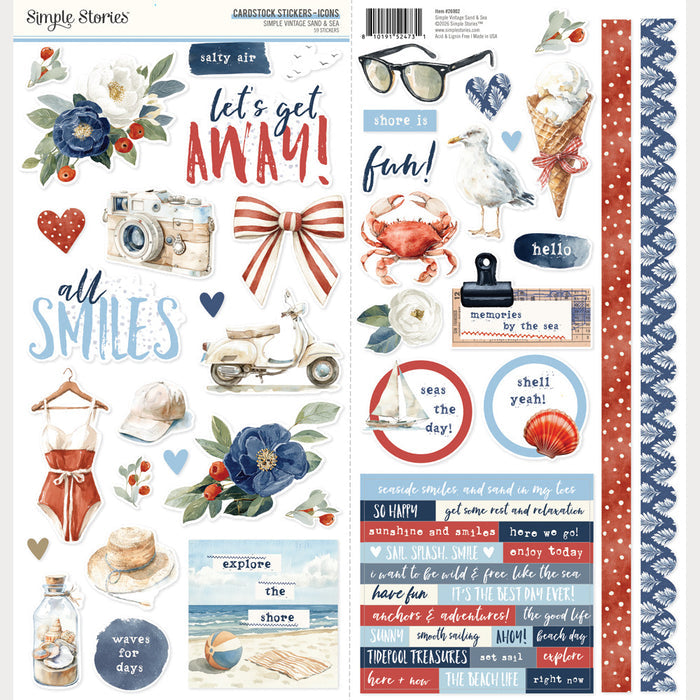 Simple Stories, Cardstock Stickers, Simple Vintage Sand & Sea - Icons