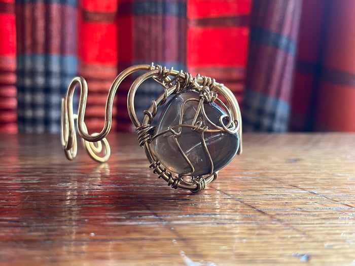 SMOKEY QUARTZ WAVE CUFF BRACELET IN BRONZE