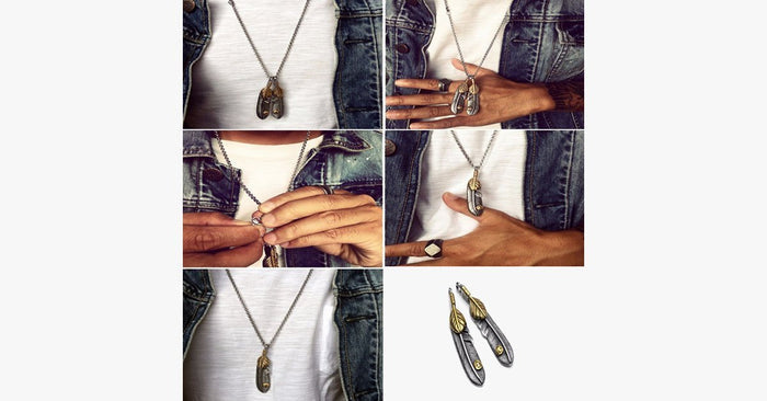 Stainless Steel Double Feather Pendant