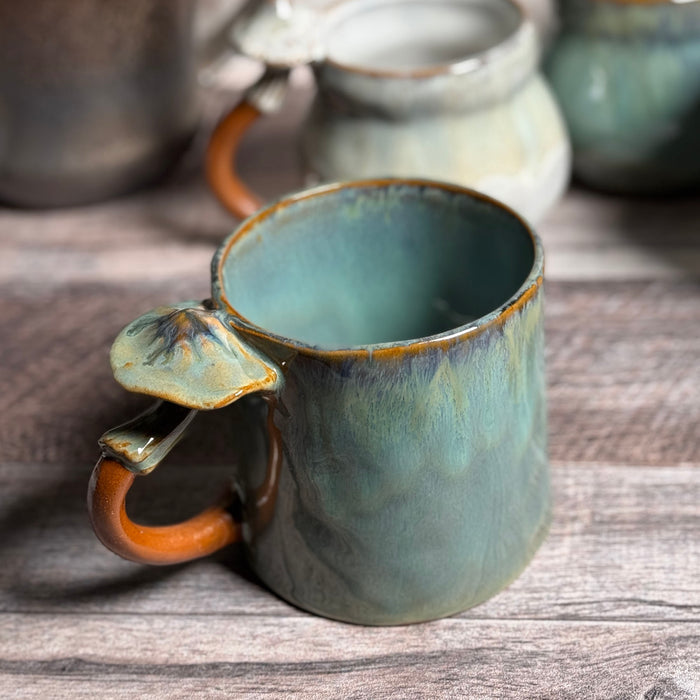 Stoneware Mugs with Mushroom Handles, Multicolor, Set of 4 Styles (Each One Unique)