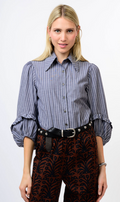 STRIPE BALLOON SLEEVE SHIRT - CHARCOAL
