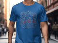 Blue t-shirt with "Tartan Is My Favourite Colour" text and tartan accents.