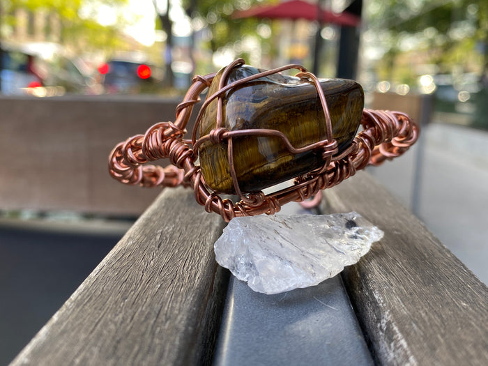 THICK COPPER+TIGERS EYE CUFF BRACELET