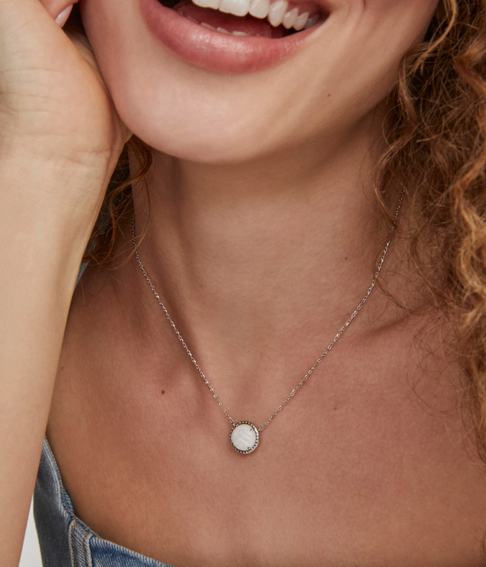 Volleyball Silver Short Pendant Necklace in White Mother-of-Pearl