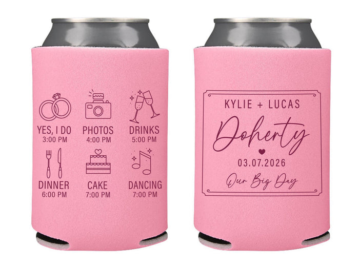 Wedding Can Cooler #283R - Cute Wedding Timeline - Custom - Wedding Favors, Beverage Insulators, Beer Huggers, Wedding Favor, Beer Holder