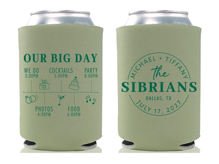 Wedding Can Cooler #284R - Cute Wedding Timeline - Custom - Wedding Favors, Beverage Insulators, Beer Huggers, Wedding Favor, Beer Holder